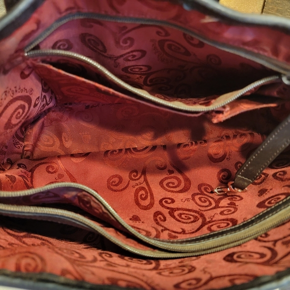 Brighton Vintage Black Leather - Brown Croc Embossed Shoulder Bag - Picture 8 of 15